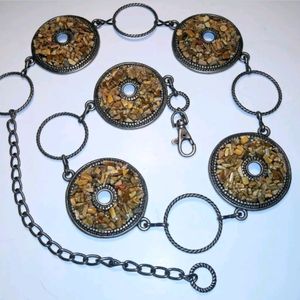 Aged Metal Concho Chain Link Belt with Stone Chips